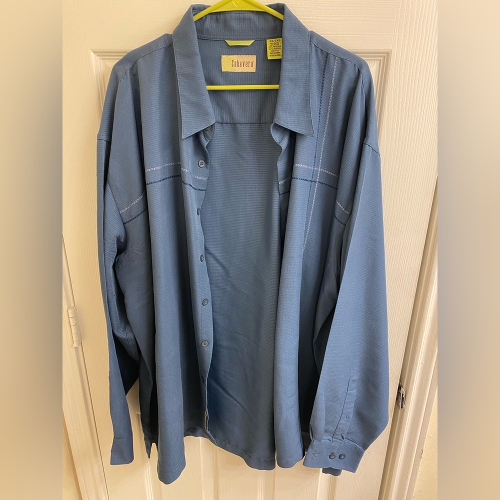 Cubavera Mens Big & Tall Blue Short Sleeve Casual Button Down Shirt Blue XXXL